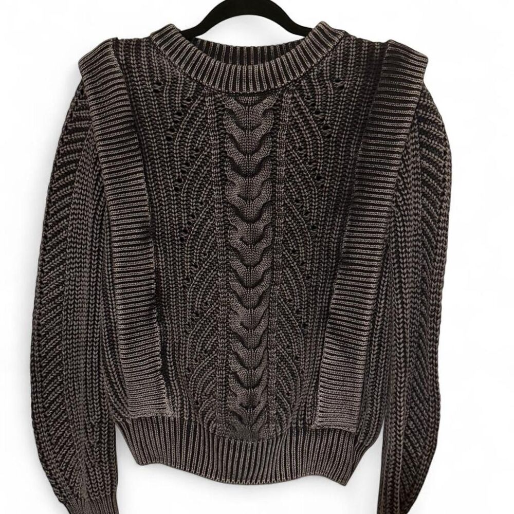 Evereve Gray Kierra Strong Shoulder Cable Knit Pullover Sweater Size Small NWOT